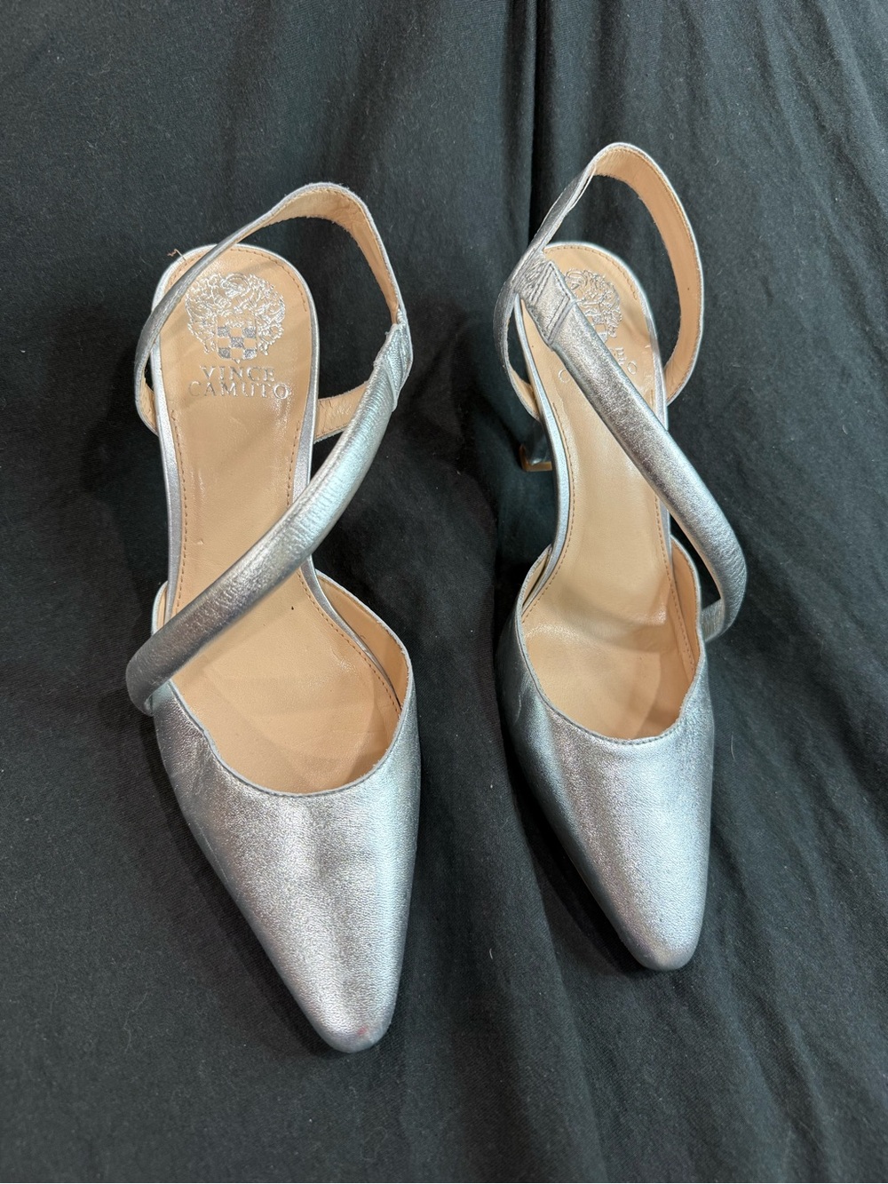 Vince Camuto Metallic Silver Crisscross Slingback Pumps
